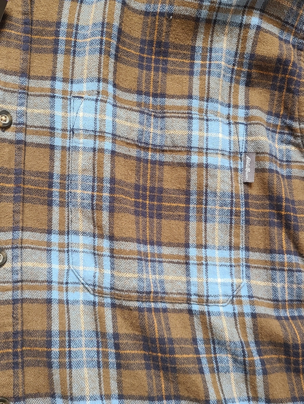 Eddie Bauer Plaid Button-Down Shirt Flannel- Light Blue & Brown Sz XXL - Picture 4 of 6